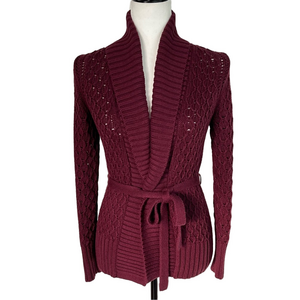 Banana Republic Women’s Chunky Cable Knit Shawl Collar Tie Front Cardigan XXS